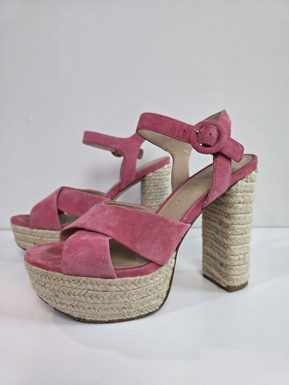 Veronica Beard Lucille Pink Suede Platform Espadrille Sandals - Women Size 7